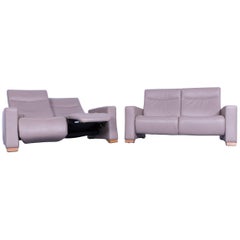 Himolla Designer Sofa Set Leather Crème Beige Couch Relax Function Recliner