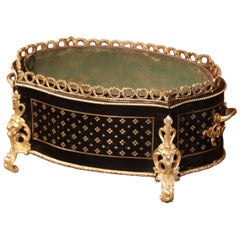 19th Century French Blackened Boulle Jardinière with Inlay and Bronze Mounts