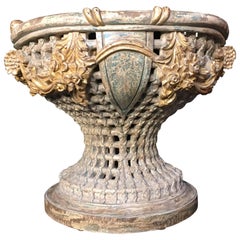 Italian Carved, Polychrome, Gilt Basket Form Centerpiece Jardiniere, circa 1900