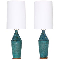 Mid Century Modern Quartite Creative Corp. Brutalist Style Lamps in Turquoise