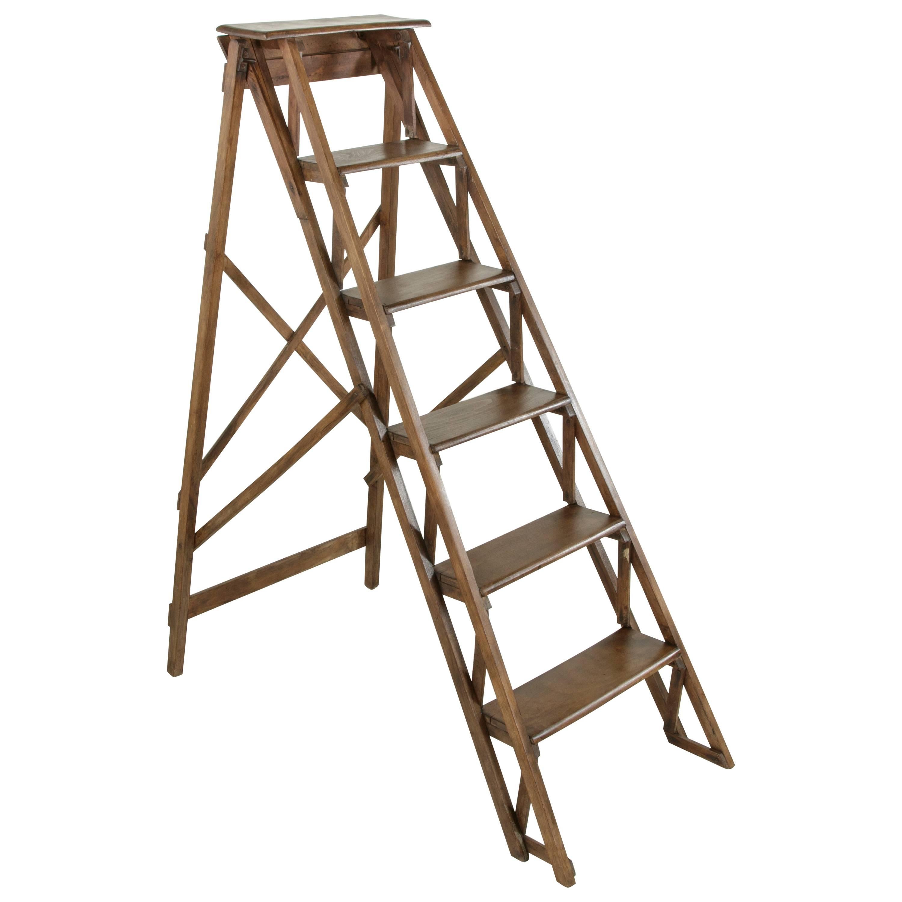 French Ash Wooden Library Ladder, circa 1900