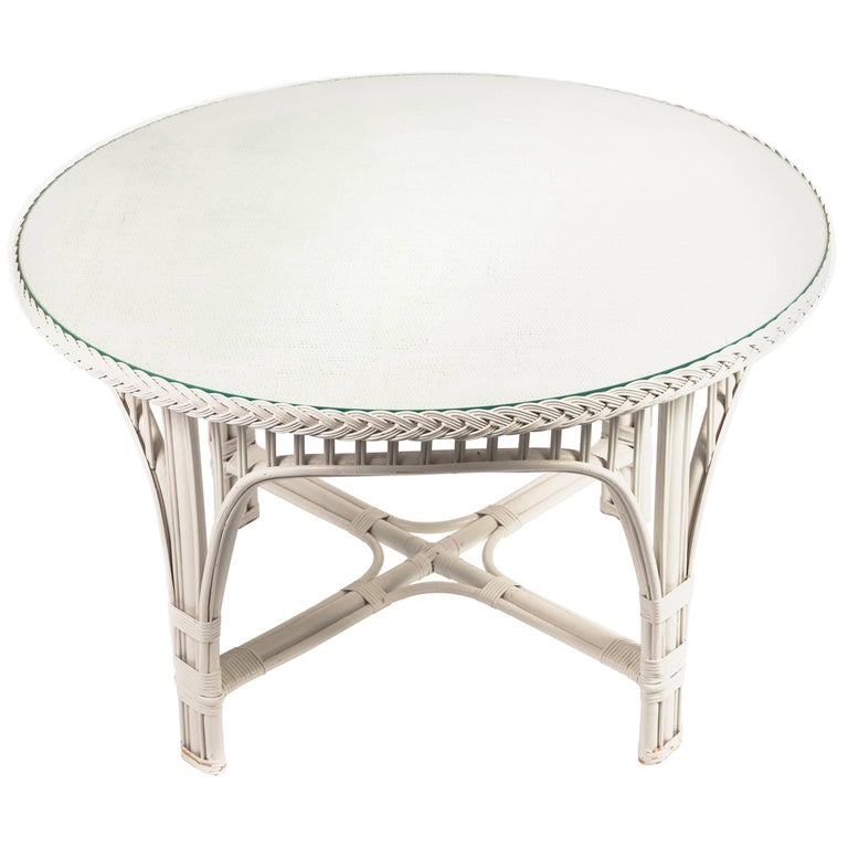 Custom Rattan Glasstop Bielecky Brothers Table at 1stDibs
