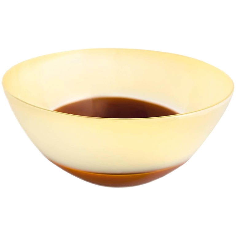 Latte Blown Glass Decorative Bowl, Two-Tone Series by Caleb Siemon For Sale