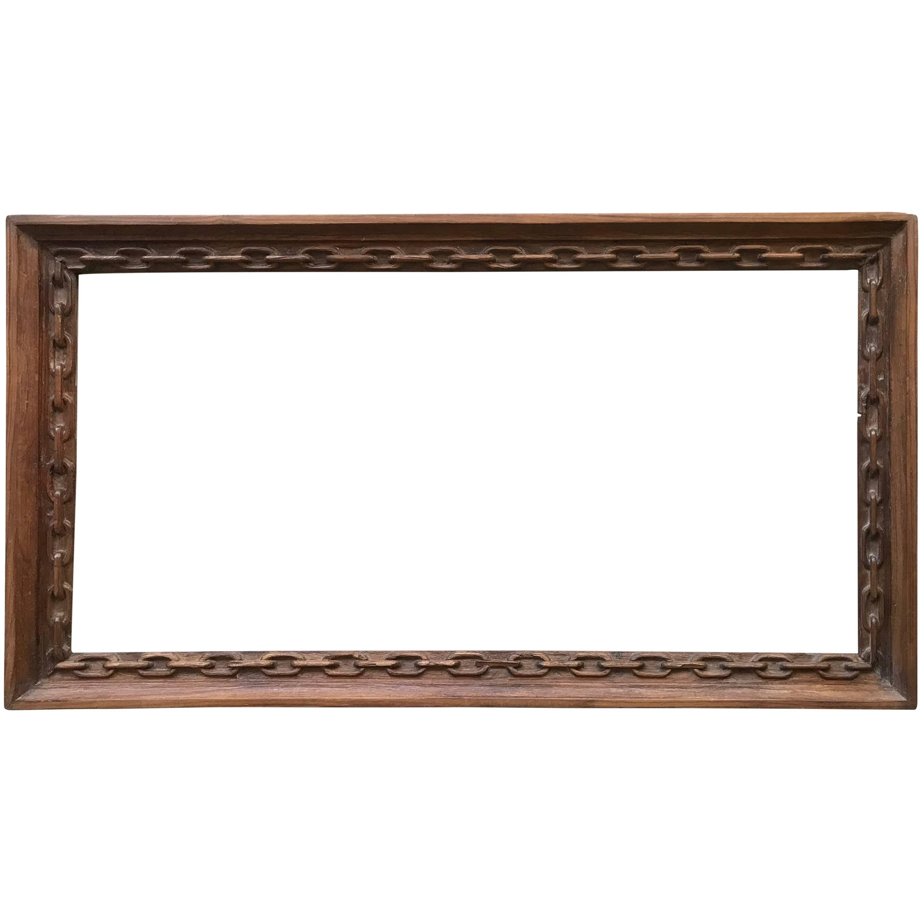 Rare Arts and Crafts Carved Chain Motif Picture or Mirror Frame of Teak Wood