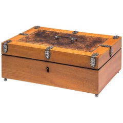 Austrian Burl Wood and Cherry Box Adorned with Facetted Steel