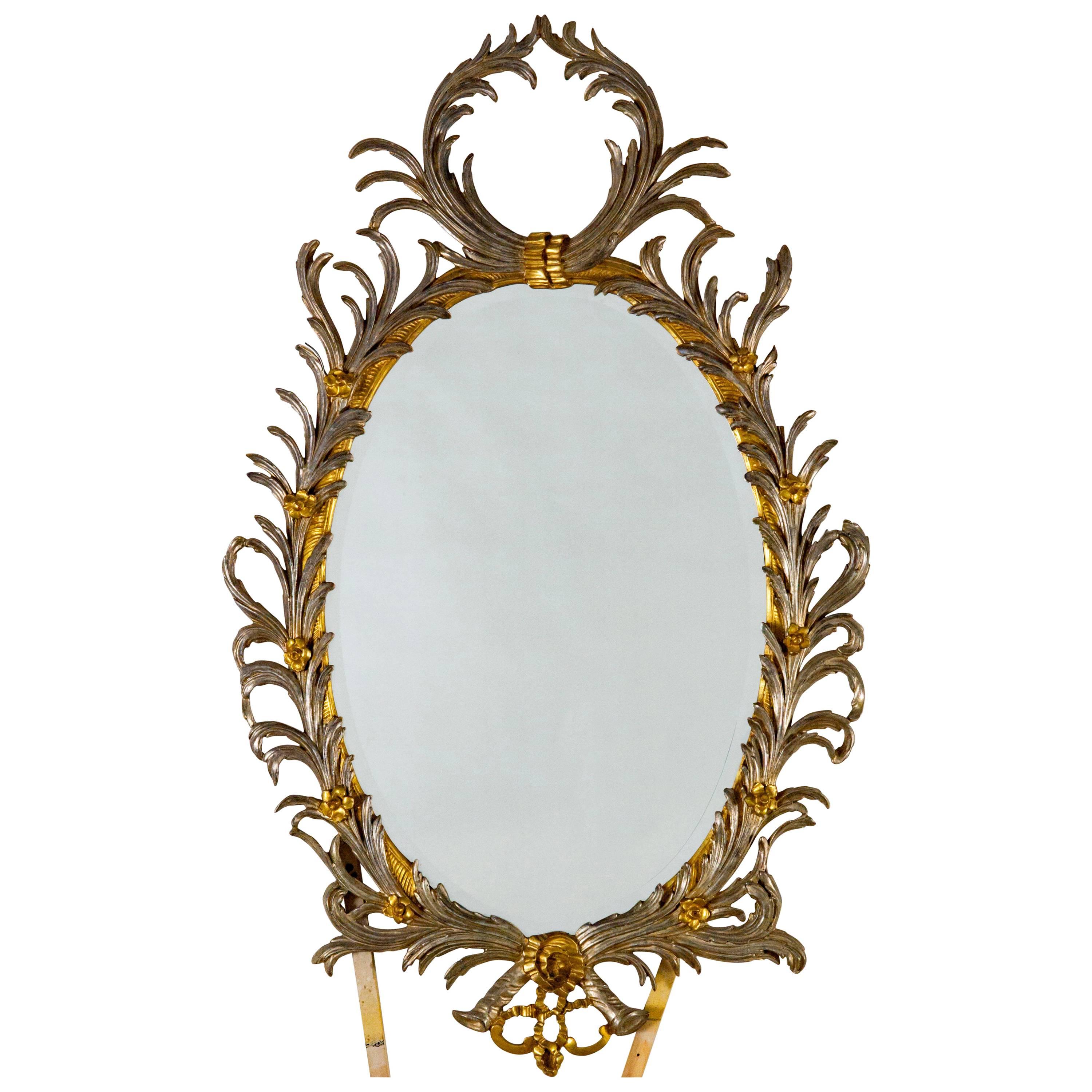 Georgian Style Oval Silver and Gold Metal Leaf Frame with Bevel