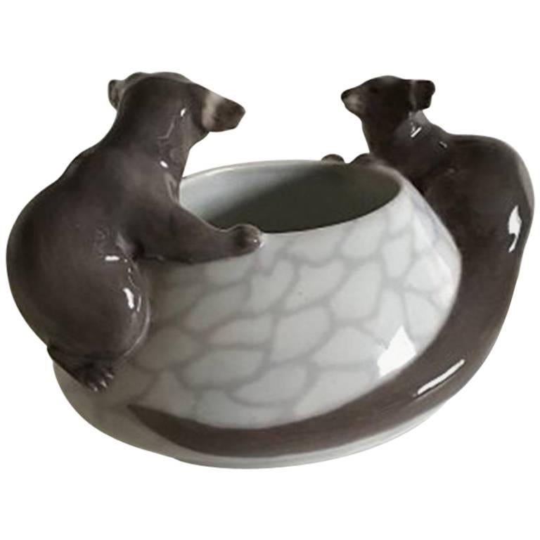 Royal Copenhagen Art Nouveau Bowl with Two Otters #601 For Sale