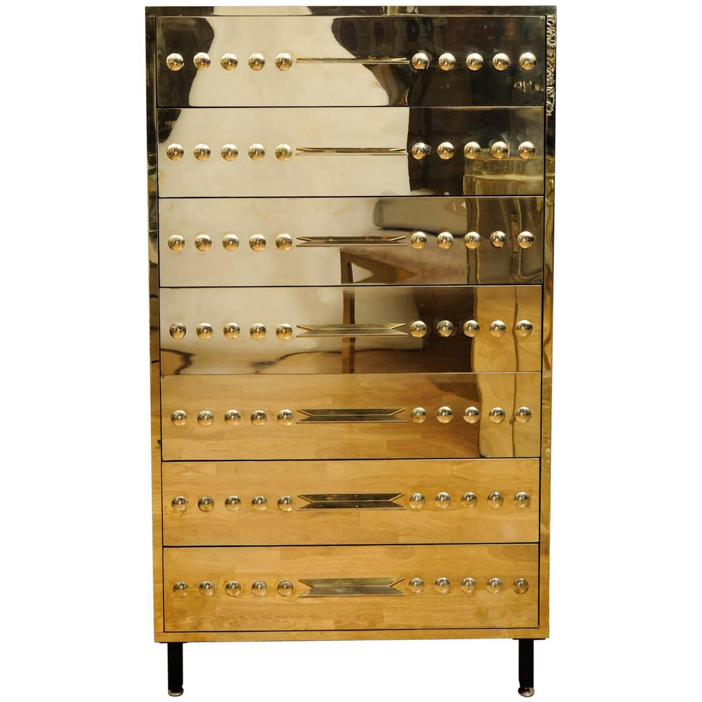 Chest of Seven Drawers in Gold Brass