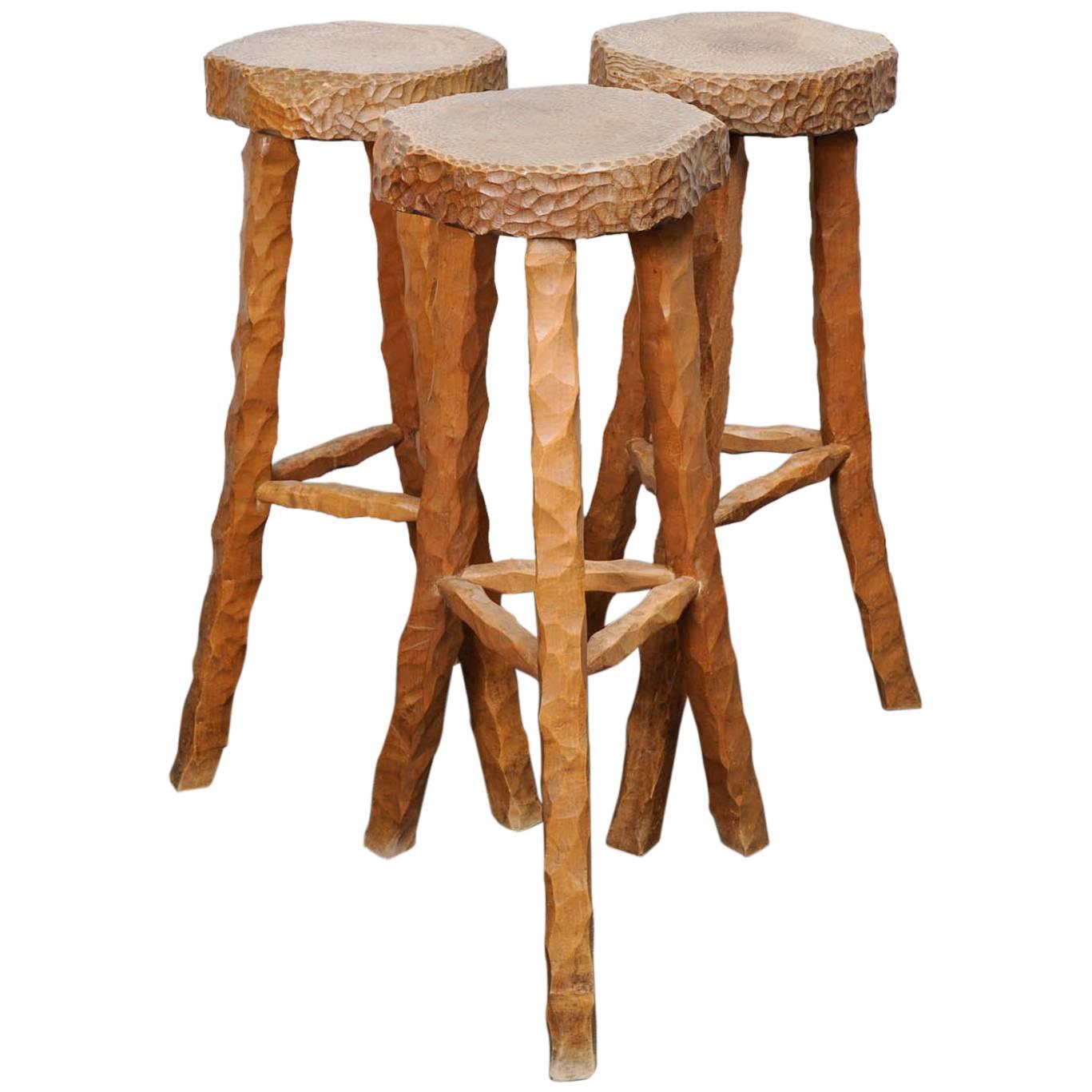 Set of Three Stools Bar in Style of Atelier Marolles
