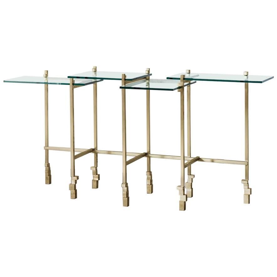 Console Table in Brass and Glass For Sale