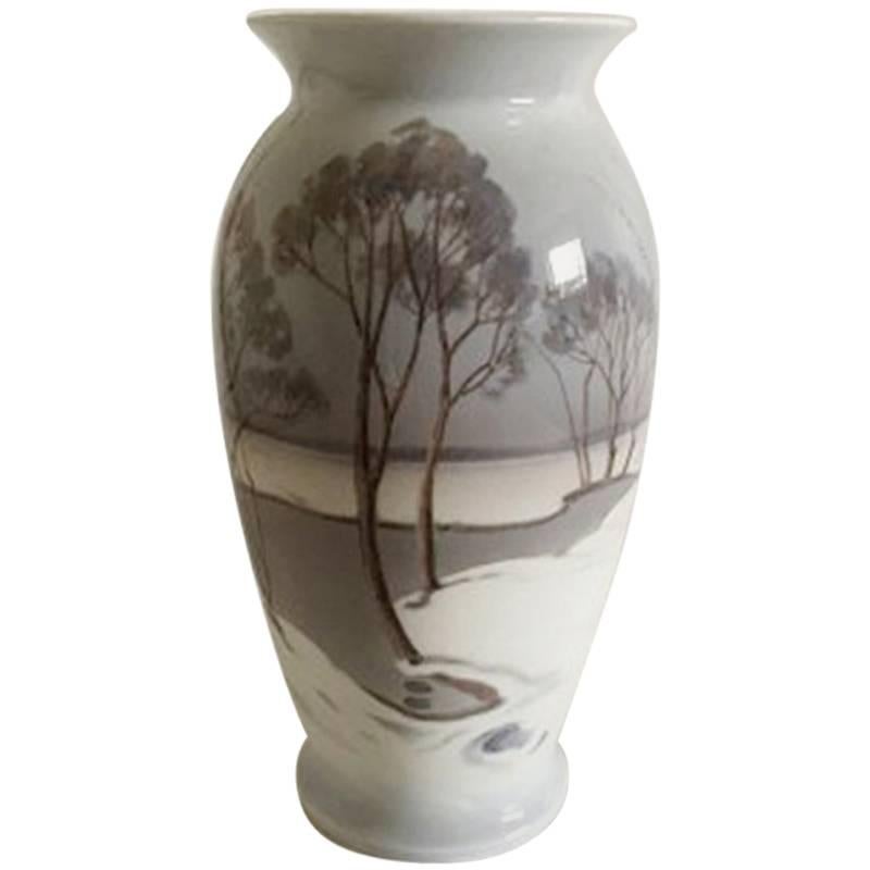 Bing & Grondahl Art Nouveau Vase by Clara Nielsen with Snow Landscape #8591/370 For Sale