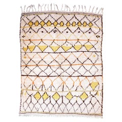 Mid-20th Century Azilal Ivory Berber Tribe Carpet from Morocco Vintage Rug