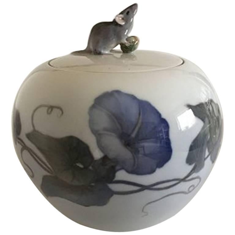 Royal Copenhagen Art Nouveau Vase with Lid of a Mouse with Nut #790/703 For Sale