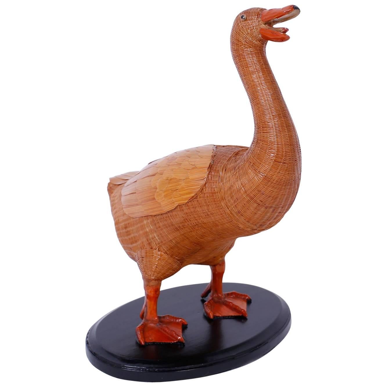 Midcentury Chinese Wicker Duck For Sale