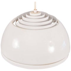 Retro Louvered Lightolier White Dome Pendant Light