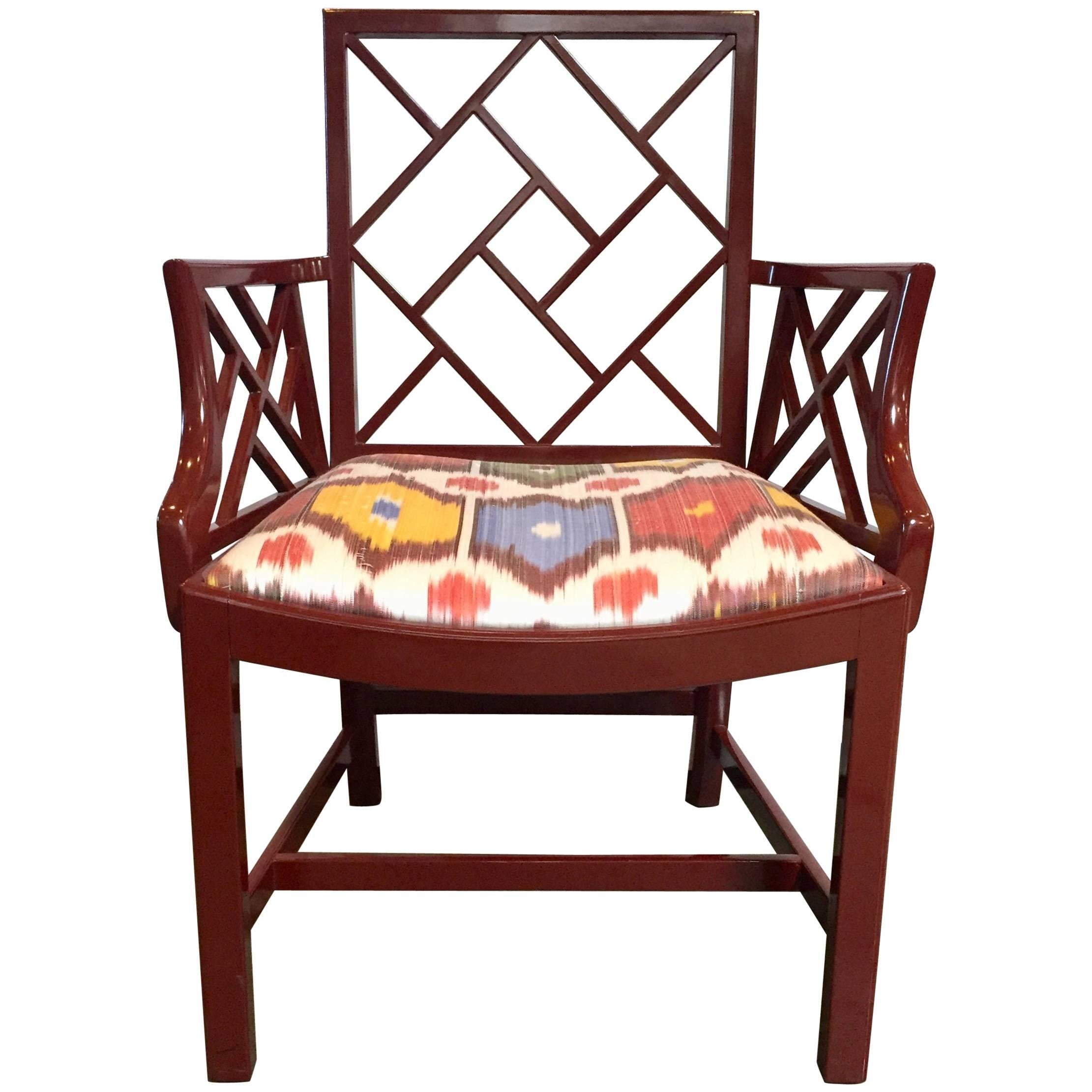 Red Lacquered Chinese Chippendale Chair For Sale