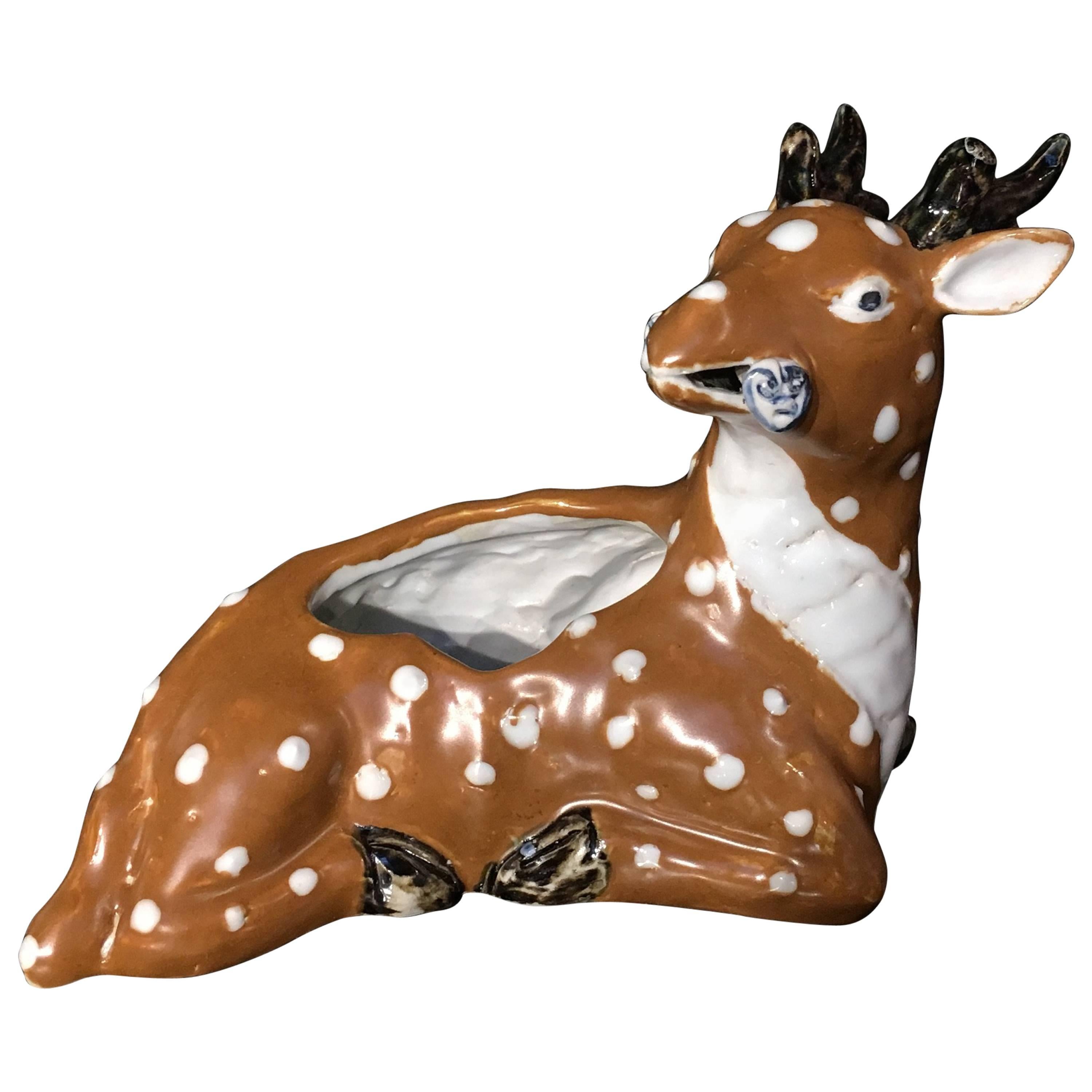 Chinese Qing Dynasty Porcelain Spotted Deer Brush Washer, Mid-19th Century
