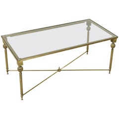 Midcentury French Maison Jansen Bronze Coffee Table or Cocktail Table Glass Top