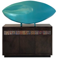 Monumental Teal Painted Abstract Fiberglass Sculpture, circa 1980