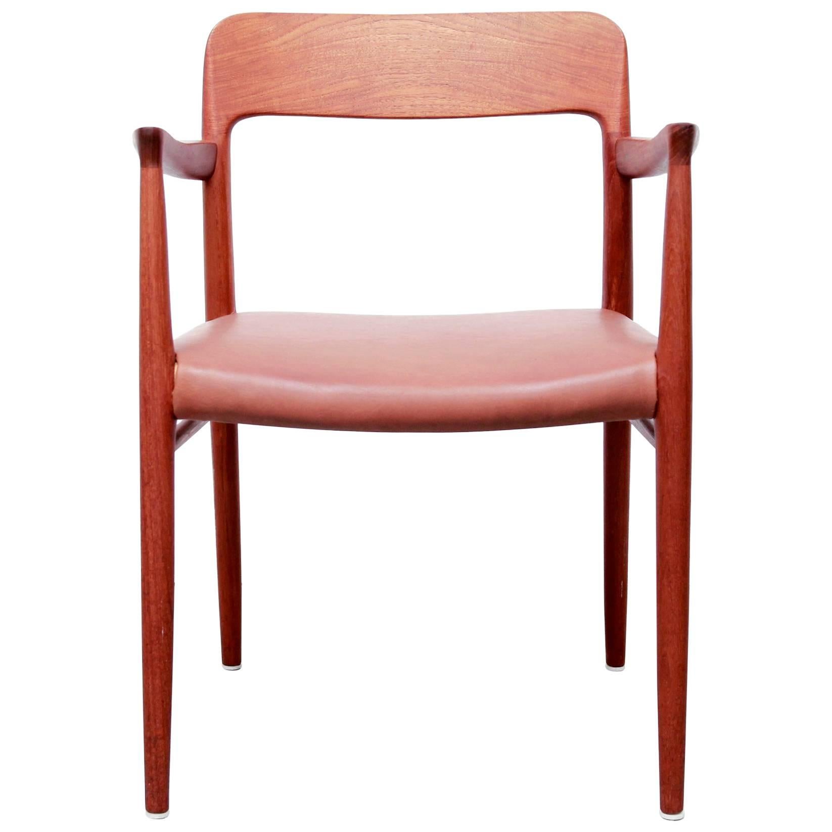 Model 56 Armchair in Teak and Brown Leather by Niels Otto Møller