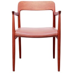 Model 56 Armchair in Teak and Brown Leather by Niels Otto Møller