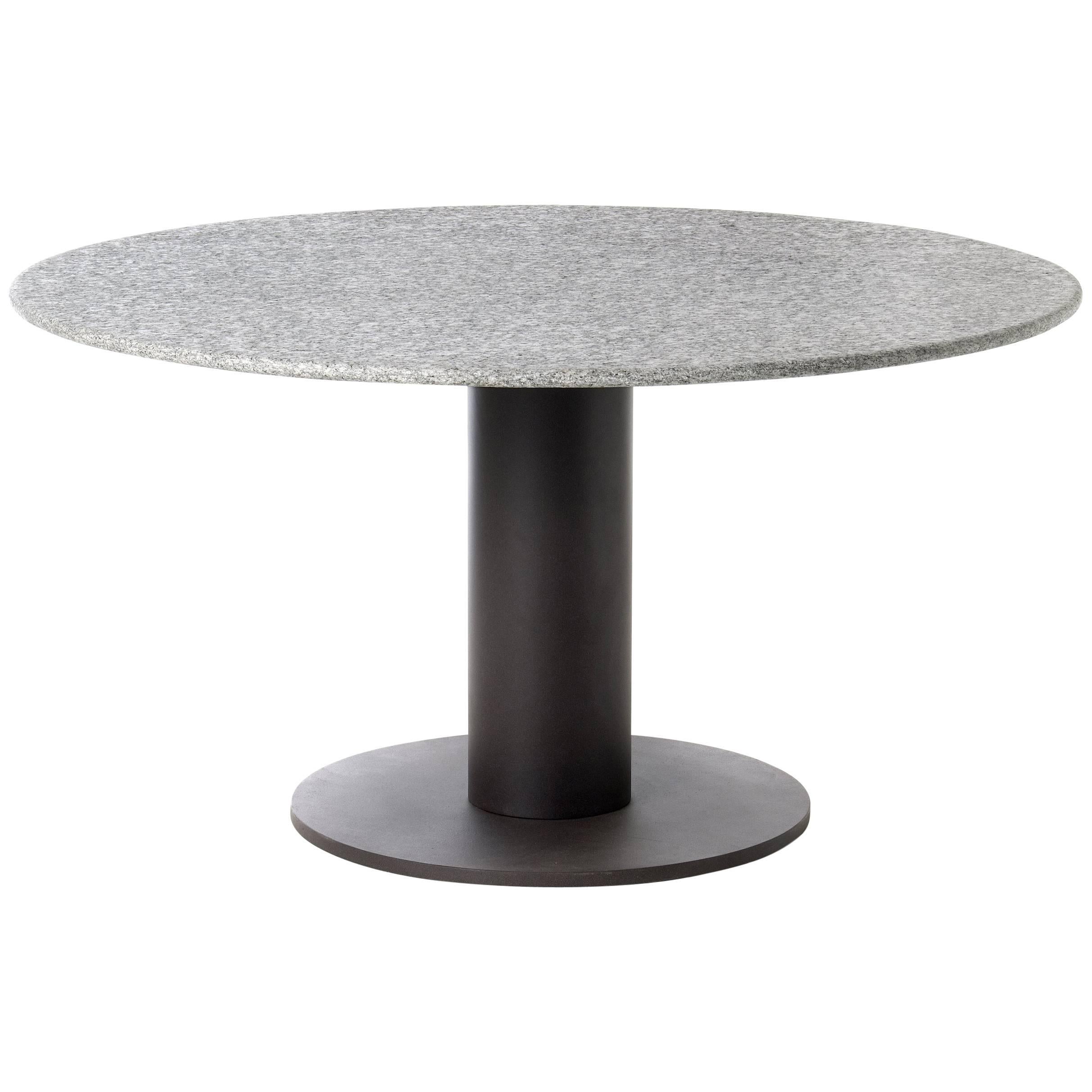 Roda Platter Round Dining Table for Outdoors in Stone or HPL with Steel Base For Sale