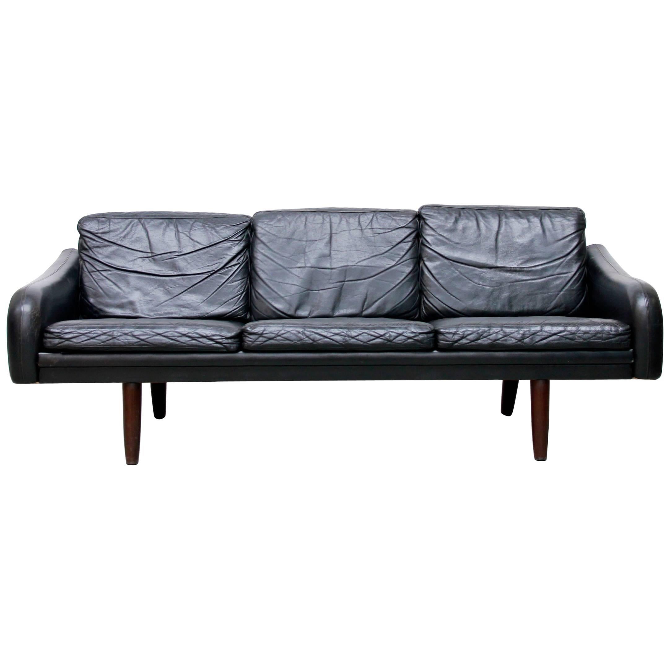 Black Leather Mid-Century Modern Danish Design Sofa, 1960s