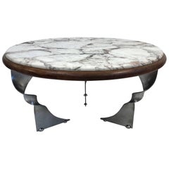 Unique Steel Base and Marble-Top Coffee Table
