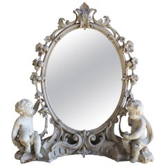 19th Century French Painted Cherub Vanity Mirror