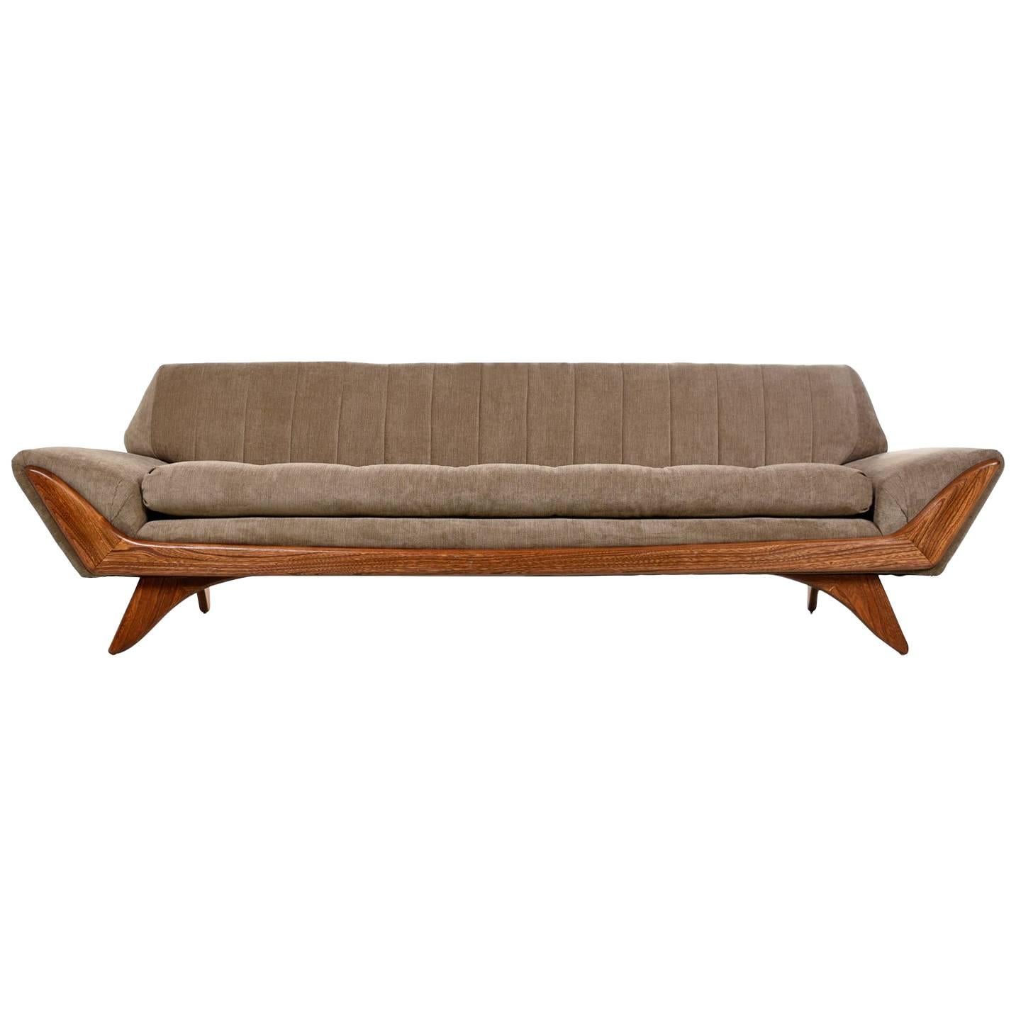 Restored Midcentury Adrian Pearsall Oak Accent Gondola Sofa Couch, circa 1960s