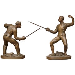 Antique Scarce Pair of Spelter Sporting Figures by Benedict Benoit Rougelet