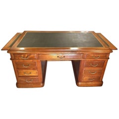 Writing Desk, Walnut Pedestal Writing Desk, circa 1890