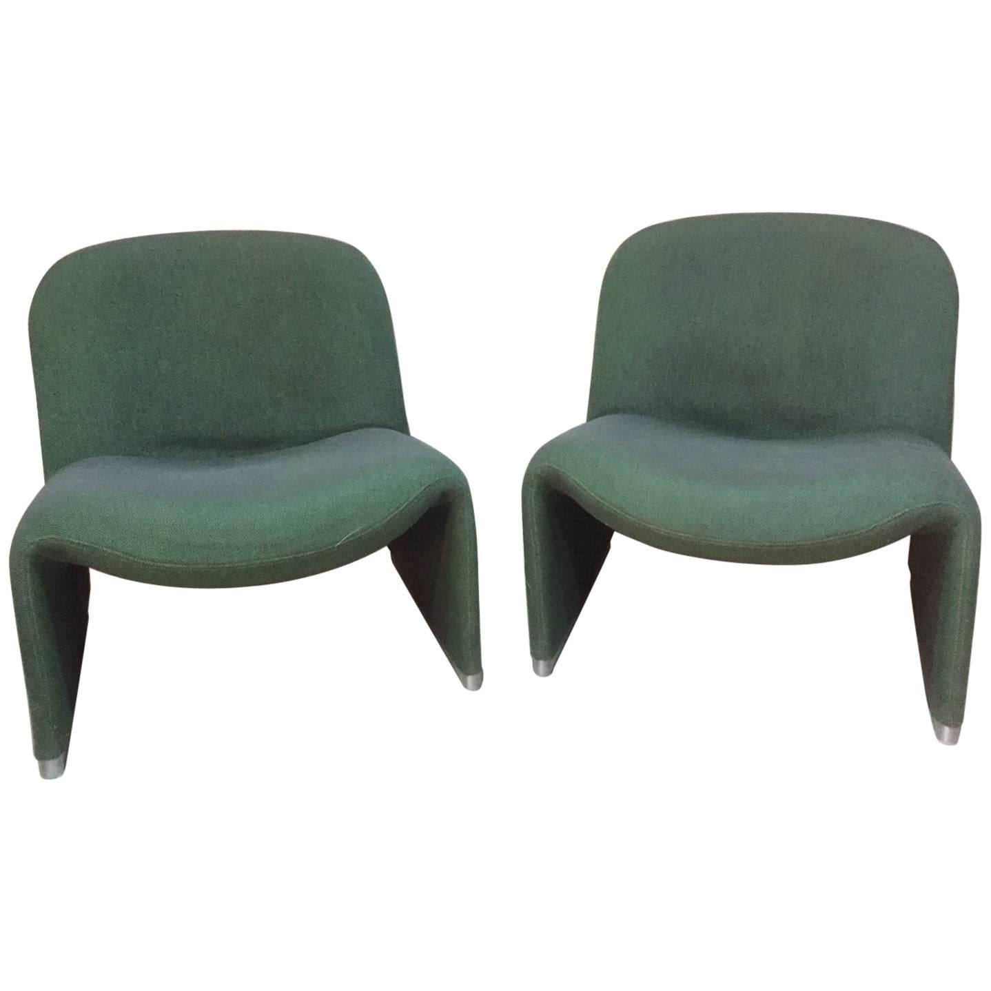 Pair of Green Italian Designer Giancarlo Piretti "Alky" Lounge Chair, 1970s