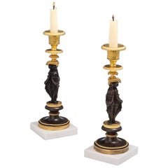 Fine Pair of Regency Ormolu and Bronze Figurine Candlesticks