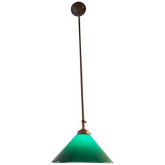 Vintage Pendant from the 1950s with Green and White Glass Hood