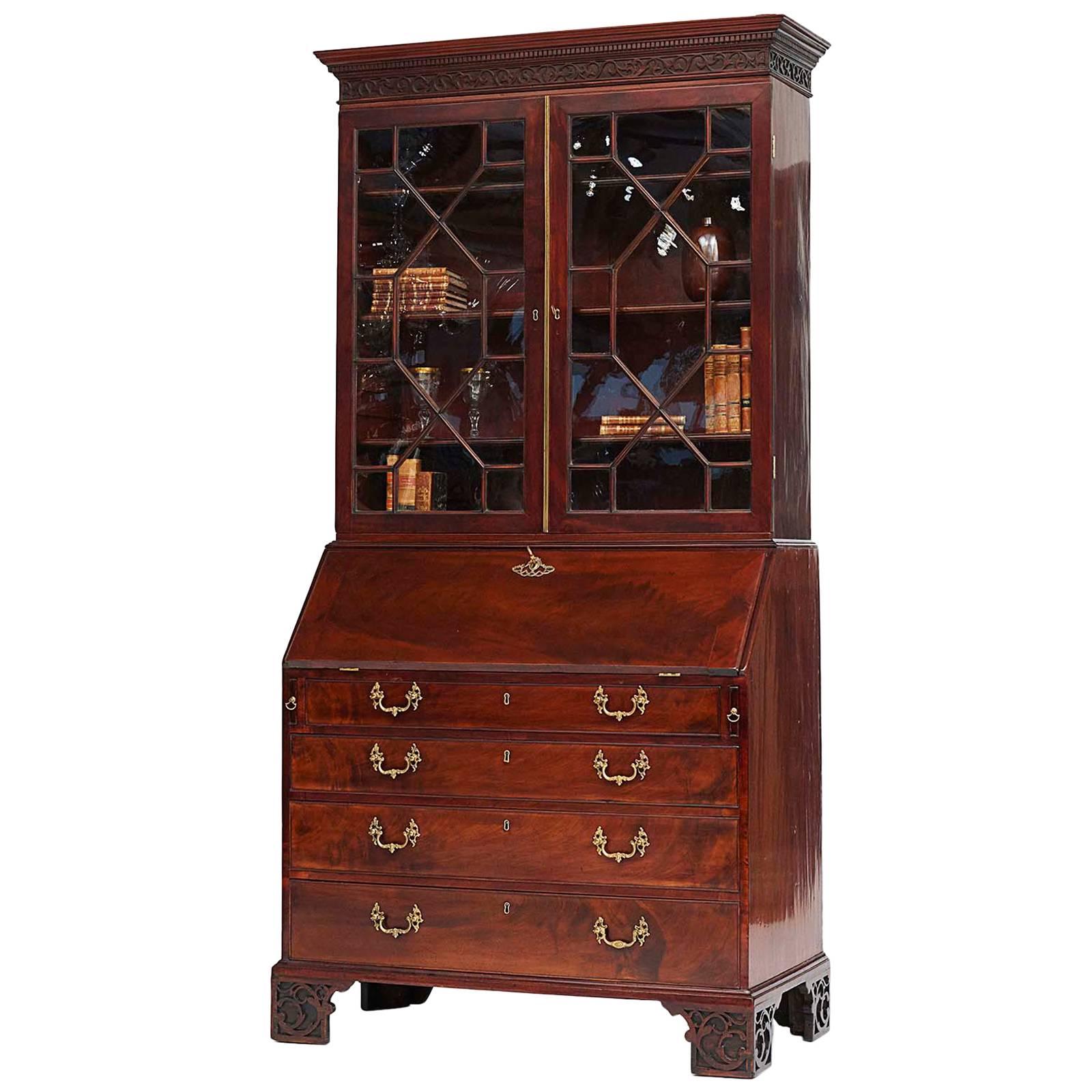 English George III Mahogany Bureau Bookcase, Late 18th Century