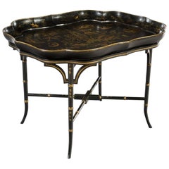 Early 19th Century Regency Period Chinoiserie & Japanned Lacquered Tray on Stand