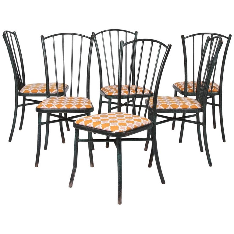 Set of Six Vintage French Metal Chairs For Sale at 1stDibs