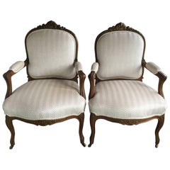 Gorgeous Pair of Napoleon III Walnut and Upholstered Armchairs