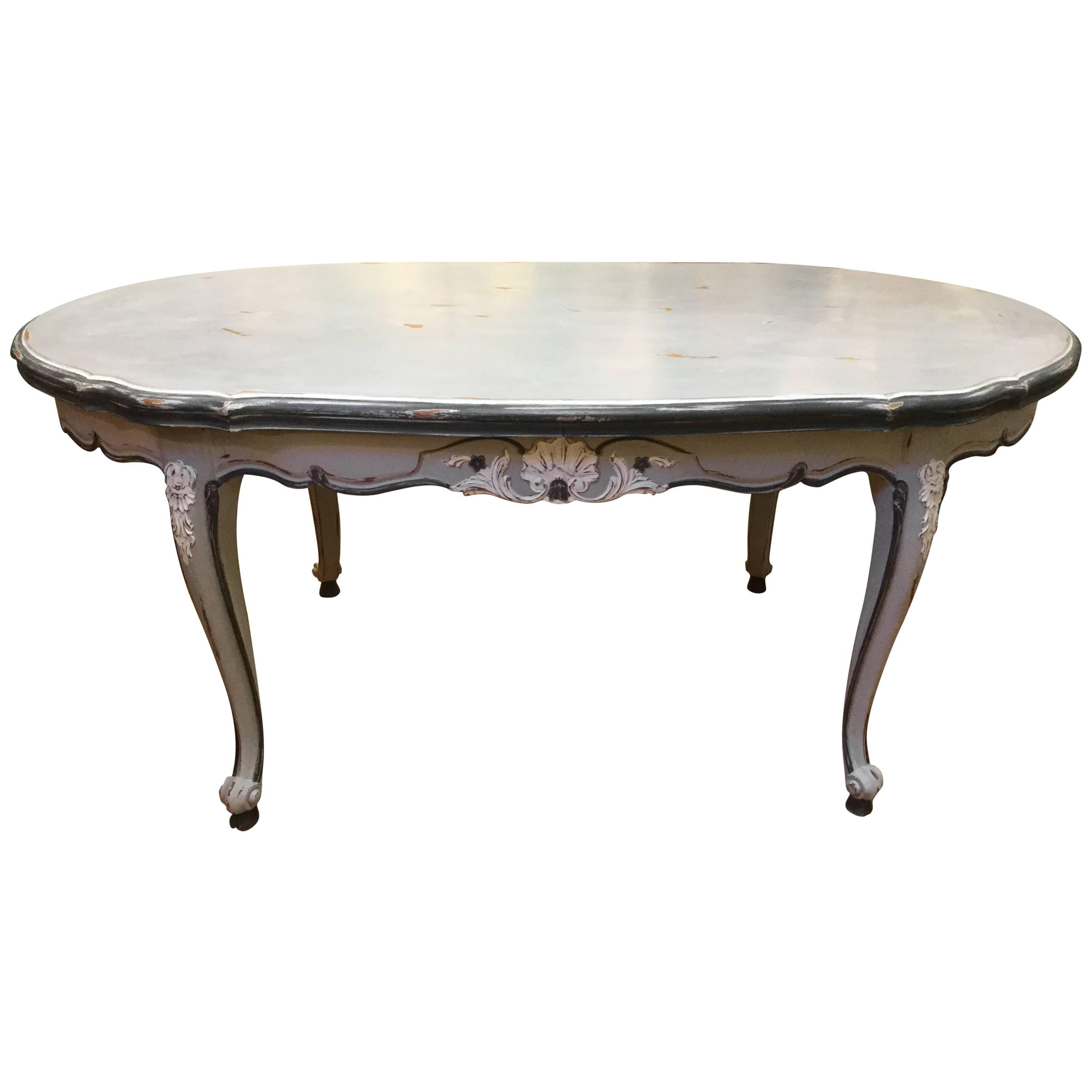Lovely Louis XV Style Painted Oval Dining Table with Leaves