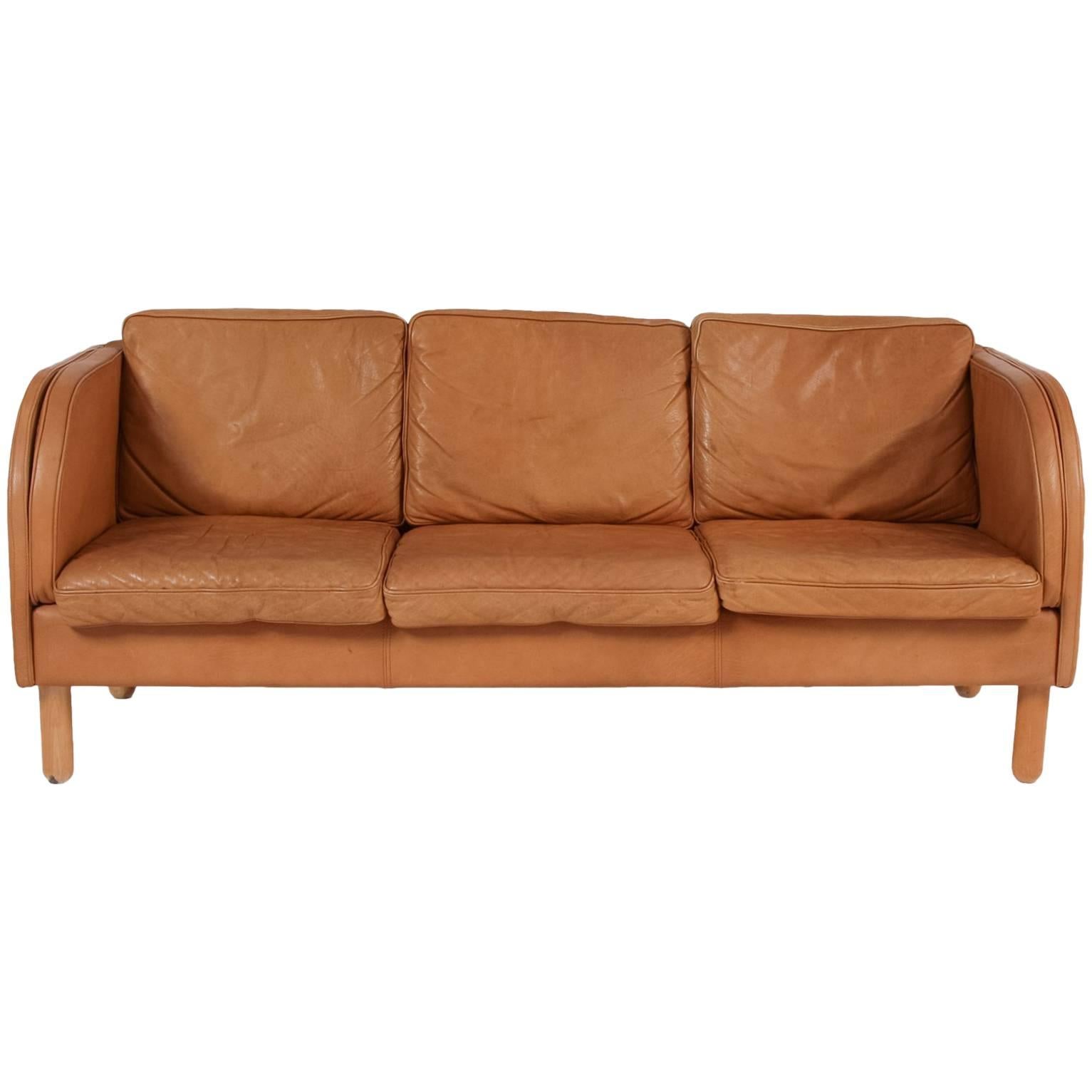 Vintage Tan Leather Sofa by Stouby