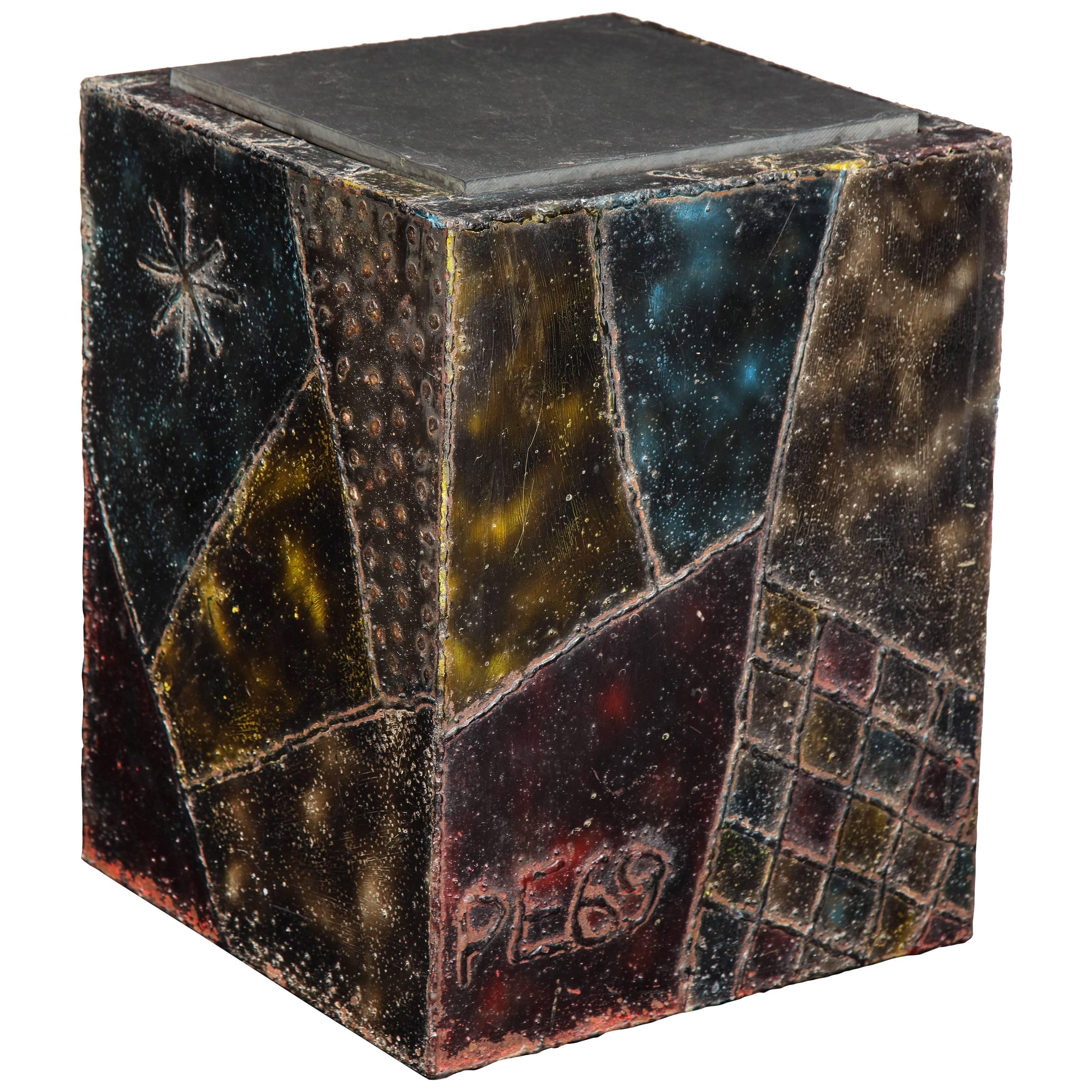Paul Evans Side Table, Welded Painted Steel, Bronze and Slate, Signed In Good Condition In New York, NY
