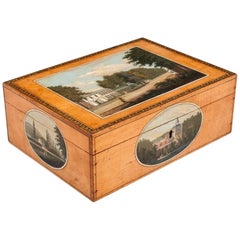Antique Georgian Period 'Spa' Sewing Box with Painted Scenes of Belgian Spa Towns