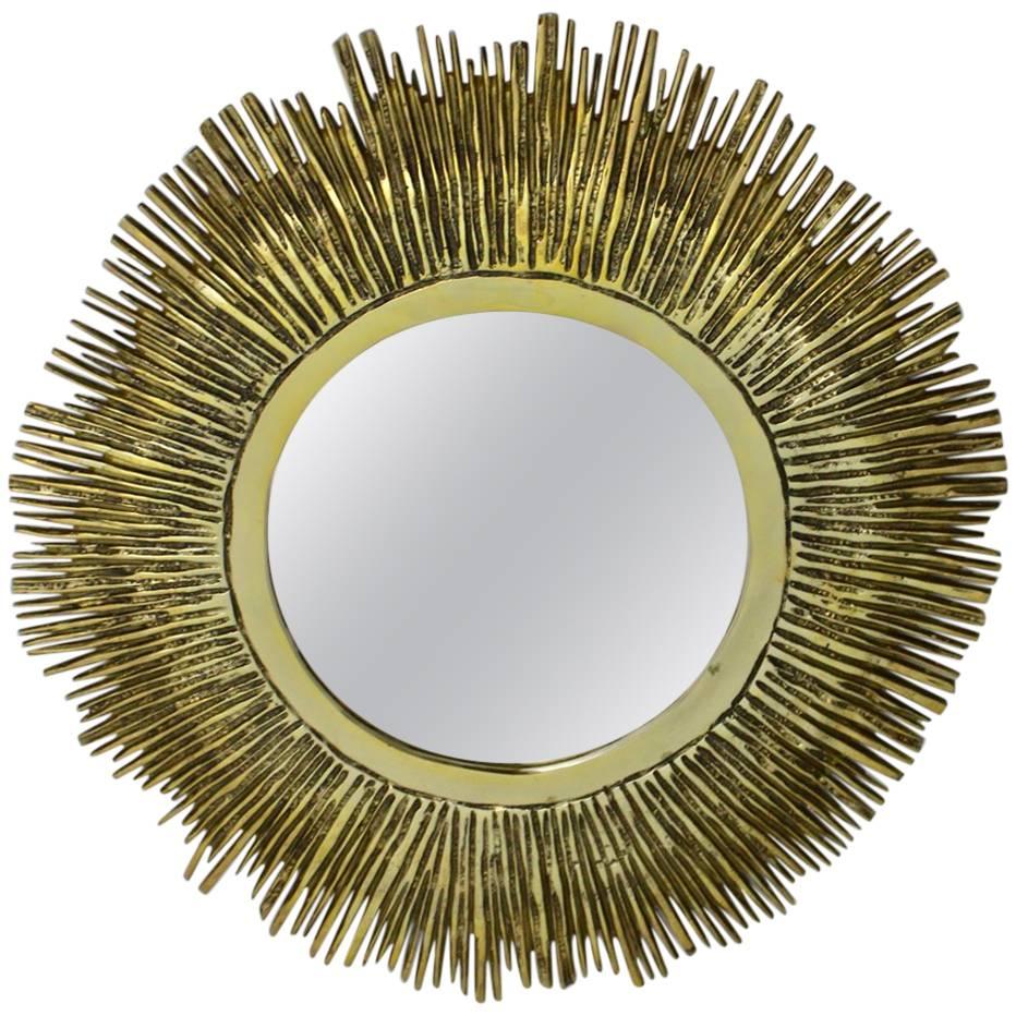 Mid Century Modern Brass Sunburst Mirror France, 1960s