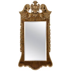 George II Period Figured Walnut and Carved Giltwood Gesso Mirror