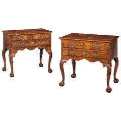 Pair of George I Period Walnut Lowboys with Herringbone Inlay