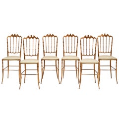 Set of Six 1970s Italian Brass Chiavari Chairs