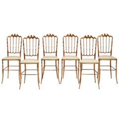 Set of Six 1970s Italian Brass Chiavari Chairs