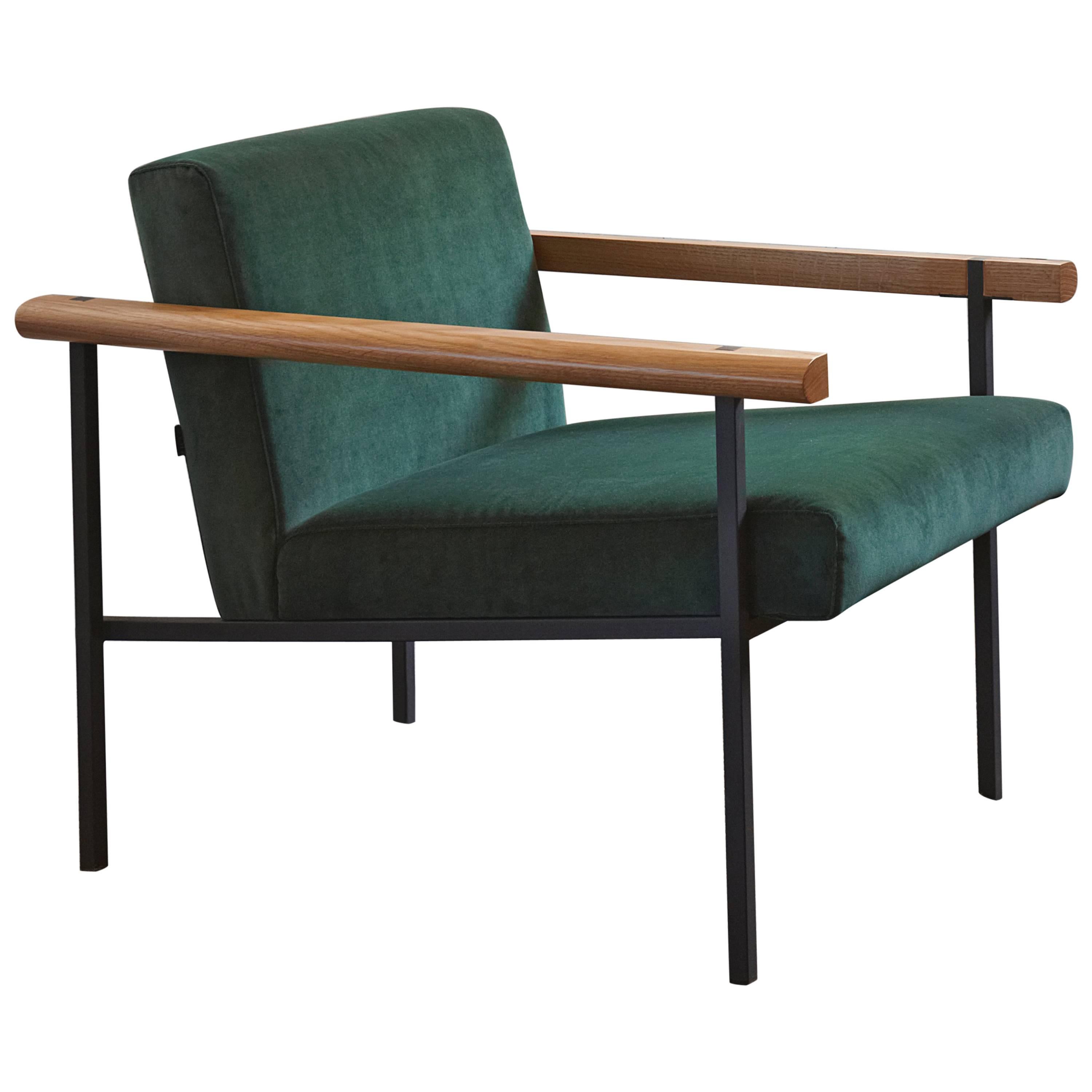Vince Steel and Wood Frame Contemporary Armchair For Sale