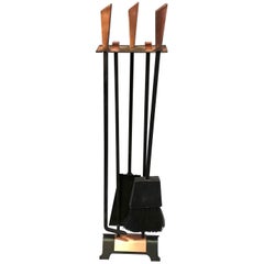 Retro Mid-Century Modern Copper and Wrought Iron Fireplace Toolszzz A l